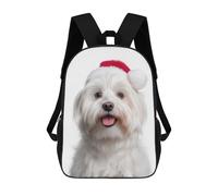 sinyumoney Maltese Dog with Santa Hat Portrait School Bag Bookbag 3D Printed Children's Backpacks for Kids Boy Girl Book Bags Kids School Bag Travel Rucksacks 17inch