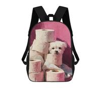 sinyumoney Maltese Dog with Toilet Paper Painting Bathroom Wall Art Children's Backpack, 3D Printed School Backpack, Backpack for Boys Girls, Adjustable School Bag for Primary School 17inch