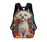 sinyumoney Maltese in Wildflower Meadow Dog Wall Art Print White Dog in Flower Field School Backpack Work Laptop Backpack Rucksack Bag for Teenage Girls Boys Women Men 17inch