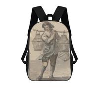 sinyumoney Man Carrying Bird Cages 3D Printed Kids Backpacks Boys Fashion School Bag Travel Backpacks School Bags for Boys Elementary School Students 17inch