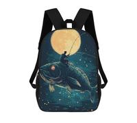 sinyumoney Man Fishing on Giant Fish Backpack School Bag Rucksack Casual Daypacks School Work Travel Bag for Men, Women & Teenage Boys 17inch