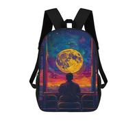sinyumoney Man Watching Moon from Train Window School Backpack for Girls 17inch Casual Daypack Lightweight Rucksack Boy Girl Backpack for Middle School Students
