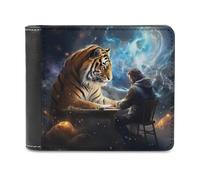 sinyumoney Man Writing Beside Tiger in Fantasy Setting 3D Print Men's Wallet Credit Card Holder RFID Blocking Stylish Slots Note Section Purse for Boys Girls 11.7cm*9.5cm