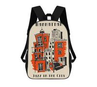 sinyumoney Manhattan Jazz Cityscape Art Print Backpack School High Secondary School Bags Casual Backpack for Camping Outdoor Adventures And Daily Travel 17inch