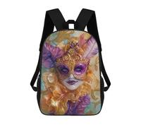 sinyumoney Masquerade Mask Artwork 3D Printed 17inch Kids School Backpack School Bag Fashion Rucksacks for Boys Elementary And Middle School Students