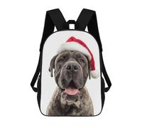 sinyumoney Mastiff Dog with Santa Hat Children's Backpack, 3D Printed School Backpack, Backpack for Boys Girls, Adjustable School Bag for Primary School 17inch