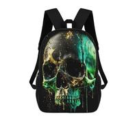 sinyumoney Matte Black Skull School Bags High Secondary School Bags Casual Backpack for Campus Outdoor Travel Sports 17inch