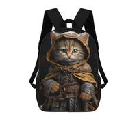 sinyumoney Medieval Cat Backpacks Kids School Backpack School Bag 3D Printed Fashion School Bags for Boys Elementary And Middle School Students 17inch