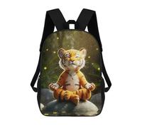 sinyumoney Meditating Tiger Cub Children's School Backpack 3D Printed for Kids Travel Rucksacks Book Bags for Boys Elementary School Students 17inch