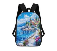 sinyumoney Mediterranean Coastal Village School Backpack Lightweight Schoolbag Dayback Bookbag College for Teenage Girls Boys Women Men 17inch