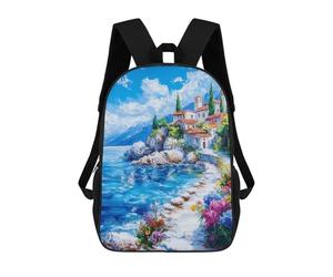 sinyumoney Mediterranean Coastal Village School Backpack Lightweight Schoolbag Dayback Bookbag College for Teenage Girls Boys Women Men 17inch