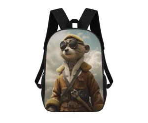sinyumoney Meerkat As A Pilot Backpacks Kids 17inch School Backpack School Bag 3D Printed School Bag for Boys Elementary And Middle School Students