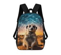 sinyumoney Meerkat in Desert Under Starry Sky 3D Printed School Bag Children's School Backpack Schoolbags Travel Backpacks Casual Fashion Bag for Kids School Students 17inch