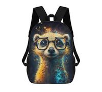 sinyumoney Meerkat with Glasses Art Print Rucksack Lightweight Casual Daypack School Backpacks for Teenage Girls Boys Women Men 17inch