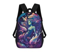 sinyumoney Mermaid Abstract Backpack School Bag Rucksack for Girls Boys Backpacks Large Capacity Kids Back Pack Lightweight School Bags for Children Students 17inch