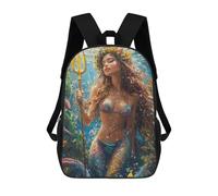 sinyumoney Mermaid with Trident Underwater Backpacks 3D Printed 17inch Kids School Backpack Outdoor Casual Daypack Casual Travel Bags for Middle School Students