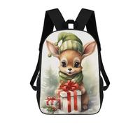 sinyumoney Merry Tiny Deer Xmas 3D Printed Kids School Bag Rucksacks Children's School Fashion Casual Back Pack High Capacity Travel Book Bags Backpack for Kids 17inch