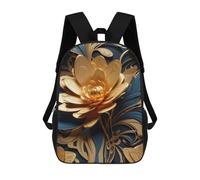 sinyumoney Metallic Gold Blue Flower School Backpack Work Laptop Backpack Rucksack Bag for Camping Outdoor Adventures And Daily Travel 17inch