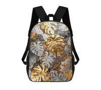 sinyumoney Metallic Monstera Elegance 17 Inch Kids Backpack Fashion Fun Backpack Book Bag for Boys And Teenager 3D Printed for Boys