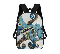 sinyumoney Metallic Octopus VI Children's Backpack, 17 Inch 3D Printed School Backpack, Backpack Cartoon Adjustable School Bag for Primary School