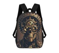 sinyumoney Metallic Steampunk Skull Backpacks Kids Student Schoolbag 3D Printed Backpacks Elementary And Middle School Students Backpacks for Boys Girls 17inch