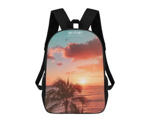 sinyumoney Miami Sunset Palm Trees Backpack School Bag Lightweight Casual Daypack School Backpacks for Girl, Teen Girls 17inch