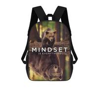 sinyumoney Mindset Is Everything Bear 17 Inch Backpacks Kids Schoolbag,3D Printed Elementary And Middle School Students Backpacks for Boys Girls
