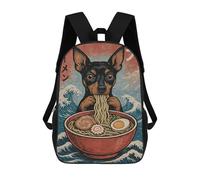 sinyumoney Miniature Pinscher Eating Ramen Backpack School Bag Lightweight Airport College Students Back Pack for School/Work/Travel 17inch