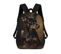 sinyumoney Miniature Pinscher Wine Children's School Backpack 3D Printed for Kids Travel Rucksacks Book Bags for Boys Elementary School Students 17inch