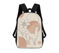 sinyumoney Minimalist Llama And Flower Line Art 3D Printed 17 Inch School Backpack Casual Children's Backpacks 3D Printed for Boys Elementary And Middle
