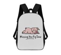 sinyumoney Missing You Pig Time Backpacks Kids School Backpack School Bag 3D Printed School Bag for Boys Elementary And Middle School Students 17inch