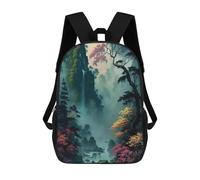 sinyumoney Misty Forest with Waterfall Backpack Kids School Bag Boys Cartoon 3D Print Students Schoolbag Laptop Daypack for Boys Girls 17inch