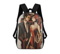 sinyumoney Modern Couple Cubism Style Backpacks Kids School Backpack School Bag 3D Printed School Bag for Boys Elementary And Middle School Students 17inch