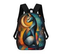 sinyumoney Modern Cubism Cat And Moon - Abstract Geometric Feline Art School Backpack Schoolbags For Girls Boys Backpack With Pocket Fashion School Bag Kids Backpack 17inch