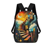 sinyumoney Modern Cubism Stairway School Backpack Schoolbags For Girls Boys Backpack With Pocket Fashion School Bag Kids Backpack 17inch