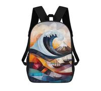 sinyumoney Modern Cubist Vision of The Great Wave of Kanagawa Backpacks, Kids Backpack Student School Bag 3D Printed Travel Backpacks Fashion Accessory Backpack Children Waterproof School Bags 17inch