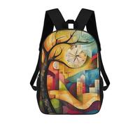 sinyumoney Modern Cubist Vision of The Persistence of Memory Kids Backpacks,3D Personalized School Bookbags for Boys Girls Large Schoolbags Casual Daypack 17inch