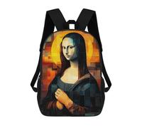 sinyumoney Mona Lisa Stained Glass Mosaic Artwork 3D Printed Kids Backpacks Boys Fashion School Bag Travel Backpacks School Bags for Boys Elementary School Students 17inch