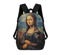 sinyumoney Mona Lisa Starry Night Mashup School Bag Bookbag 3D Printed Children's Backpacks for Kids Boy Girl Book Bags Kids School Bag Travel Rucksacks 17inch