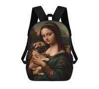 sinyumoney Mona Lisa with Pug School Bags High Secondary School Bags Casual Backpack for Men/Women 17inch