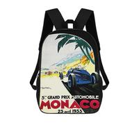 sinyumoney Monaco Grand Prix 1934 Backpack 3D Printed Children's School Backpack for Kids High Capacity Travel Rucksacks Book Bags Kids School Bag Back Pack 17inch