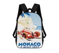 sinyumoney Monaco Grand Prix 1948 Backpacks Kids School Backpack School Bag 3D Printed Fashion School Bags for Boys Elementary And Middle School Students 17inch