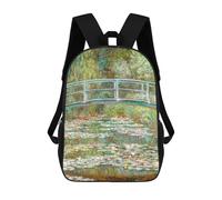 sinyumoney Monet Bridge Water Lilies 3D Printed Children's School Backpack for Kids High Capacity Travel Rucksacks Book Bags Kids School Bag Back Pack 17inch