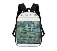 sinyumoney Monet Japanese Footbridge Backpack School Bag Rucksack Casual Daypacks School Work Travel Bag for Girl, Teen Girls 17inch