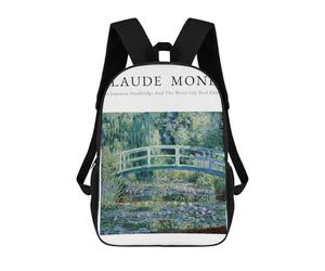 sinyumoney Monet Japanese Footbridge Backpack School Bag Rucksack Casual Daypacks School Work Travel Bag for Girl, Teen Girls 17inch