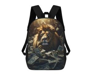 sinyumoney Money Lion Rich Dollars Backpacks 3D Printed 17inch Kids School Backpack Outdoor Casual Daypack Casual Travel Bags for Middle School Students