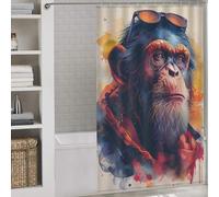 sinyumoney Monkey And The Glasses Anti-Mould Proof Resistant Quick Drying Proof Resistant Shower Curtains Set with 12 Hooks for Kids Women Men 53.54x70.87Inch（136x180cm）