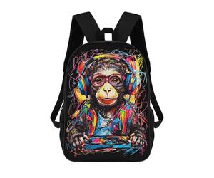 sinyumoney Monkey DJ Music School Backpack Daypacks Business Backpack Water Resistant Bookbag for School/Work/Travel 17inch