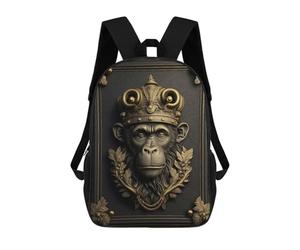 sinyumoney Monkey Gold Relief Deco School Backpack High Secondary School Bags Casual Backpack for Girl, Teen Girls 17inch