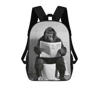 sinyumoney Monkey Gorilla Toilet 3D Printed Kids School Bag Rucksacks Children's School Fashion Casual Back Pack High Capacity Travel Book Bags Backpack for Kids 17inch